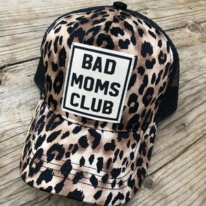 Bad moms club cheetah print hat.